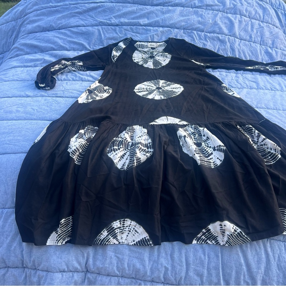 NORBLACK NORWHITE Ayana Maxi Dress Black/White All Over Tie Dye Size XS